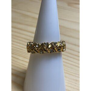 Gold Tone Leaf & Rhinestone Ring